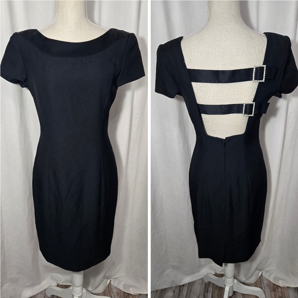 90's Vintage Gillian Women little Black Cocktail Dress 8 Backless Nordstrom Sz 4 - Picture 1 of 9